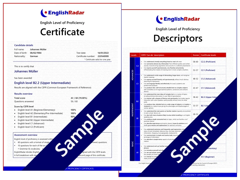 EnglishRadar English Certificate
